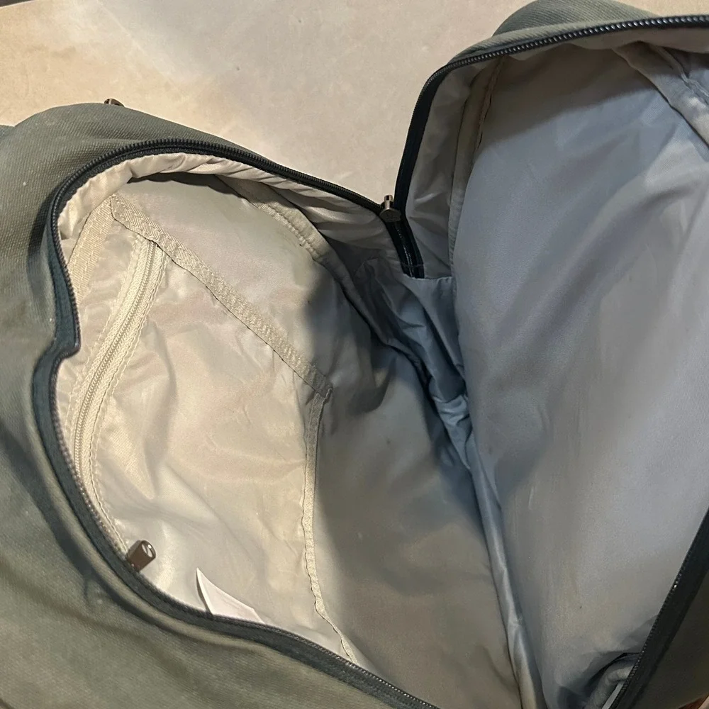 Timberland Canvas‎ Backpack Forest Green Leather Trim Outdoor Laptop Bag Travel